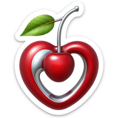 bitten cherry, liquid silver chrome, playful erotic symbolism, glossy shine sticker