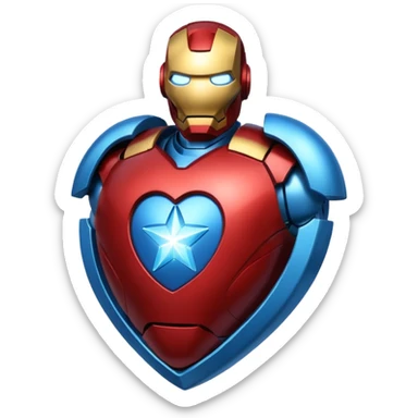 A red Iron Man heart with a glowing blue star in the center sticker