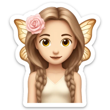 Beautiful, rose, fairy, light beige, long brown hair, big wings, fair skin sticker
