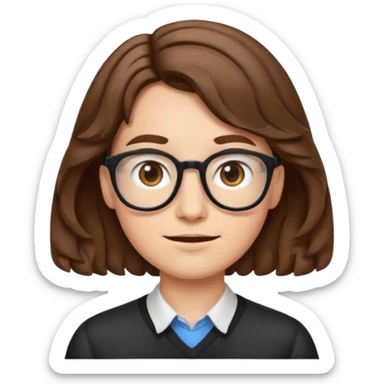 nerd face emoji with chin-length wavy brown hair sticker