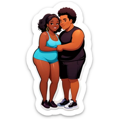 slim short lightman and fat black woman love sticker