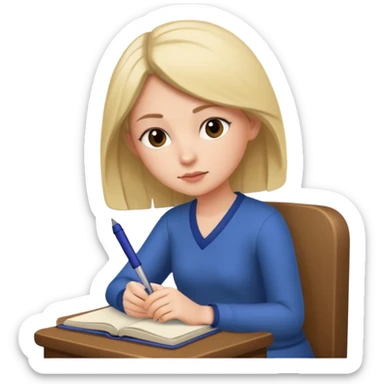 woman sitting and journaling, pen in hand sticker