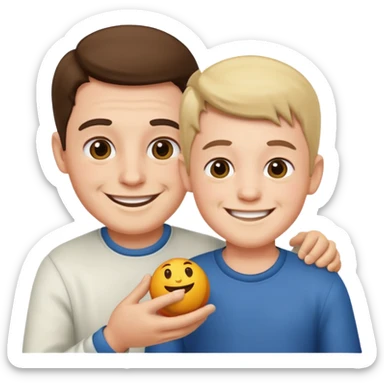 Uncle and nephew playing sticker