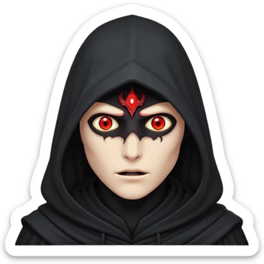 Nazgûl with glowing red eyes under a dark hood, mysterious and intimidating, designed for Slack emoji, no text sticker
