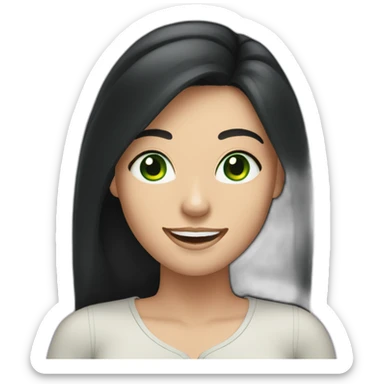 Caucasian woman with long black hair and green eyes cheerful sticker