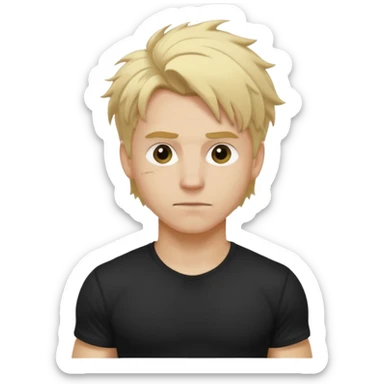 Gym rat with blond hair and black t shirt, and messy hair sticker