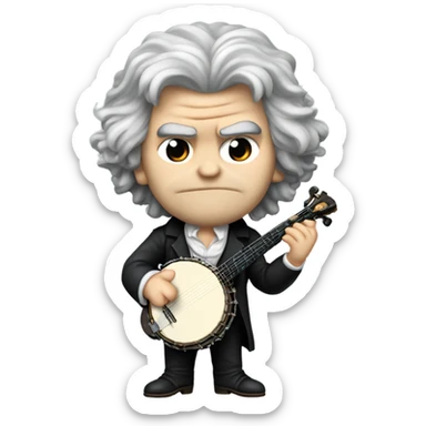 Ludwig Beethoven chibi wig standing old angry 5-string banjo sticker