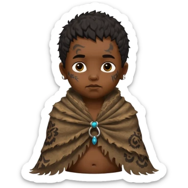 ancient hairy black baby tatooed boy, tattered animal skin shawl sticker