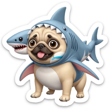 Pug wearing a shark costume  sticker