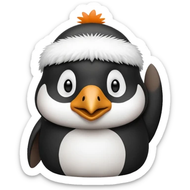 A penguin with a capybara on a its head sticker