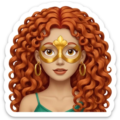 red haired very long curly haired woman with full face clay mask  and big earrings sticker