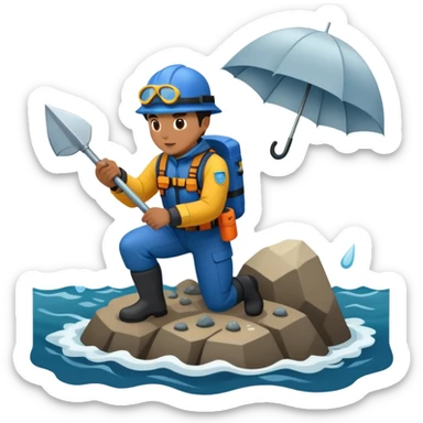 Marine geologists in rain gear collecting rock samples from ocean floor during stormy seas sticker
