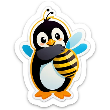 Penguin hugging bee  sticker