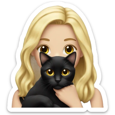 Pretty long blonde haired woman holding Black cat sticker