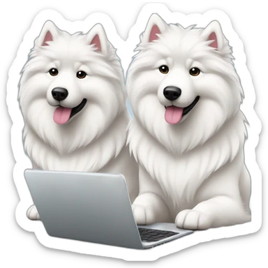 two-samoyeds-working-on-laptop sticker