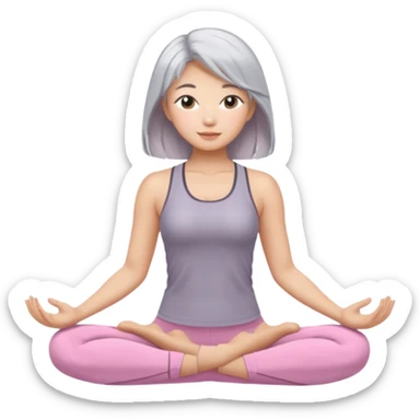 Asian with balayage silver hair, yoga girl light pink clothes sticker
