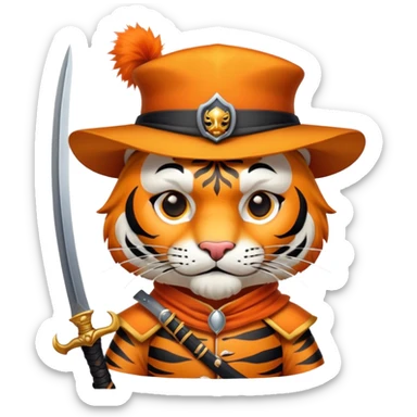 Tiger musketeer with hat and sword sticker