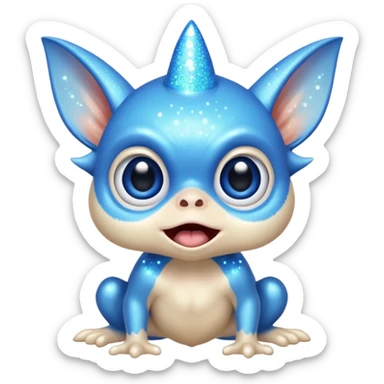 blue gremlin with sparkles, surprised face sticker