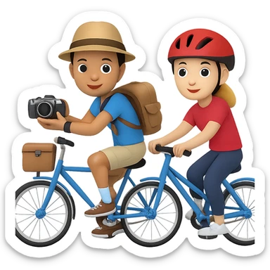 Add another biker next to the tourist in the style of emoji (apple style emojis). Keep the emoji style and no background. sticker