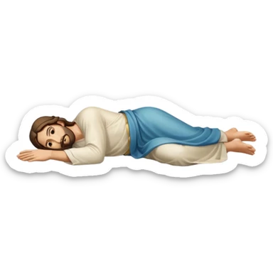 fullbody Jesus apostle in prone pose, clear prone position, full body visible, apple emoji style sticker