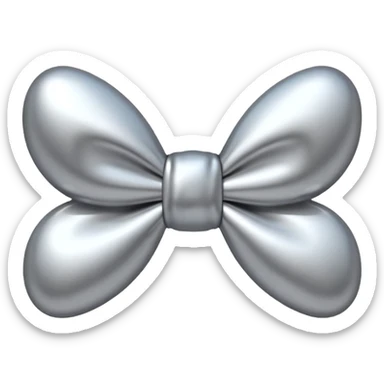 A cute bow emoji made of polished silver chrome, smooth rounded loops, glossy metallic surface, soft mirror reflections, subtle highlights, minimal and adorable proportions, iOS emoji style, centered composition, clean white background, soft studio lighting, no text, no outline, ultra high quality sticker