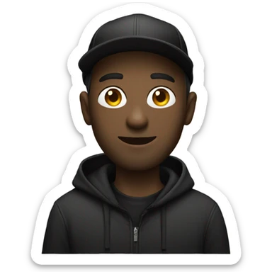 Tall white guy with vape wearing a black hoodie and black ball cap sticker