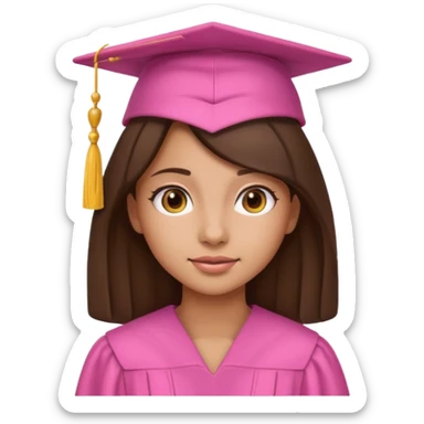 BRunette girl emoji with pink graduation cap sticker