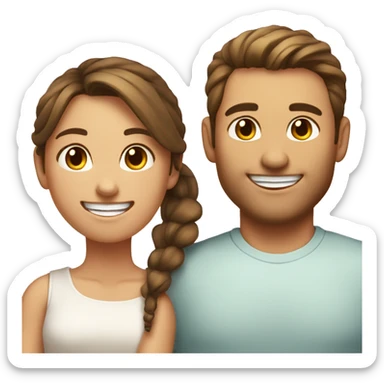 Woman and man smiling, woman has straight Brown hair in a ponytail, slightly sunkissed skin, man has bright Brown hair in a ponytail, slightly sunkissed skin sticker