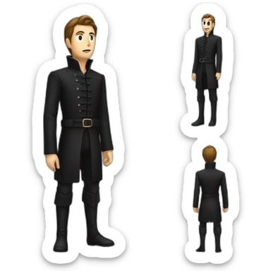 medieval evil spy putting normal clothes over a black suit sticker