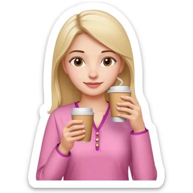a pretty bratz fair girl wearing a pink kurti, drinking takeaway coffee sticker