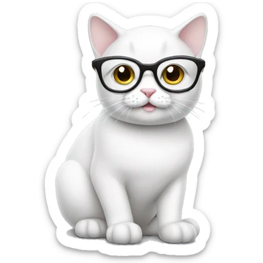 White cat with glasses sticker