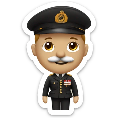 Charlie chaplin with block mustache but without hat, black sideways combed hair and brown classical 1936 dutch military uniform and red white soccer captains upper armbracelet looking fiercefully sticker