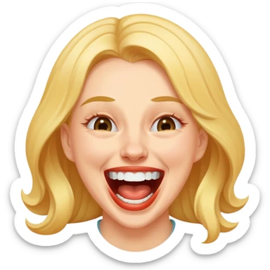 Lady laughing so hard she spits out  sticker