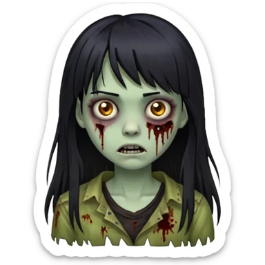 girl zombie with black long hair and bangs sticker