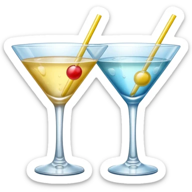 two realistic glasses of cocktail in emoji style, martini glass shape, no straw, no fruit, no ice sticker