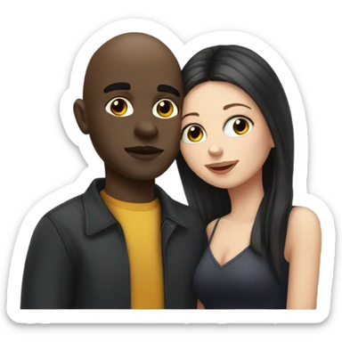White girl dark hair kissing bald black man sticker