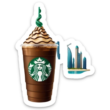 Starbucks iced coffee with Dubai chivalry bar with green filling and burn Khalifa  sticker