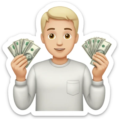 greedy standing man wqith money in his both hands sticker