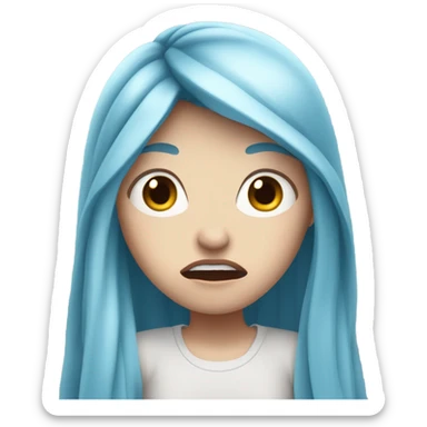 white skin girl with blue long hair is shocked sticker