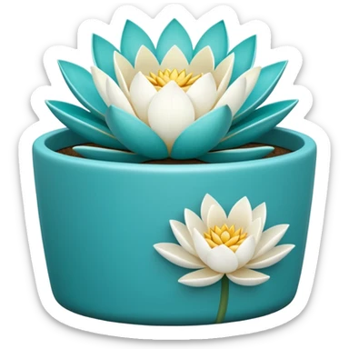 Decorative turquoise planter with a shallow, cylindrical shape and a white lotus flower plant sticker