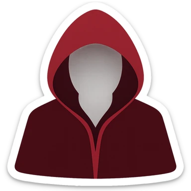 Convert to a color icon style with a hooded figure in a dark red cloak, mysterious and dramatic lighting, emphasizing deep red and black tones, no background. sticker