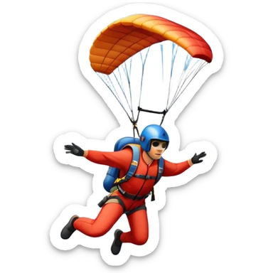 A base jumper soaring through the sky, with a parachute deployed, gliding over a dramatic cliffside or tall building. The background showcases a vast landscape below, with clouds and open skies, emphasizing the adrenaline and freedom of the sport sticker