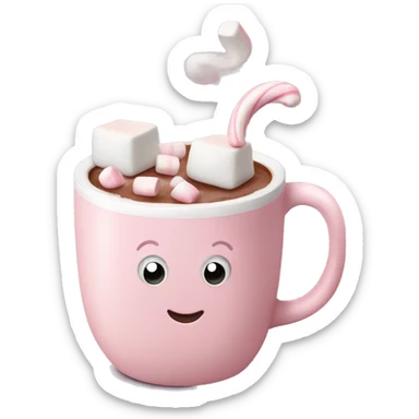 Light Pink mug of hot chocolate with marshmallows  sticker