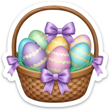 easter eggs in basket with a bow sticker