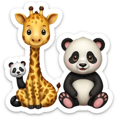 giraffe and panda sitting in a village sticker