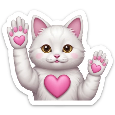 Cute white cat making heart shape with his hand above the head sticker