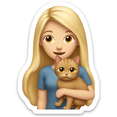 Beige blond long hair girl with brown cat  sticker