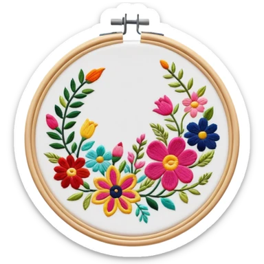 embroidery hoop with colorful floral pattern sticker