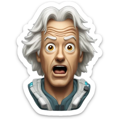 Doc brown from back to the future looking shocked and his mouth wide open. No eye-ware. Wearing a radiation suit. sticker