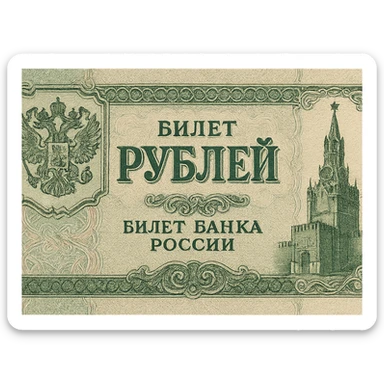 a detailed Russian ruble banknote, showing Cyrillic text and ornate patterns, no specific denomination, focus on recognizable Russian currency features, no background sticker